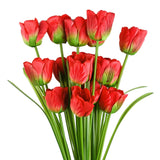Leaf 80cm Artificial Tulip Stem with Three Silk Flowers and Wired Stem – Red