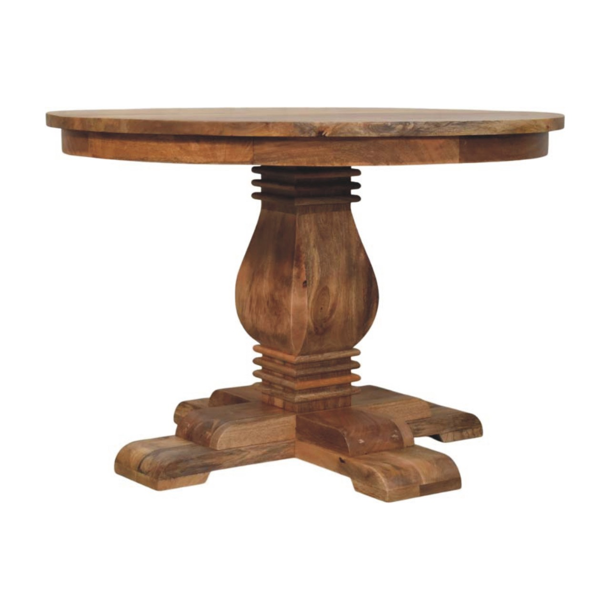 Artisan Furniture Valentina Solid Wood Round Dining Table with Sculpted Pedestal Base – Beige