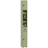 kleankin Slim Bathroom Cabinet with Toilet Roll Storage, Drawer & Open Shelves – Tall Freestanding Unit, Green