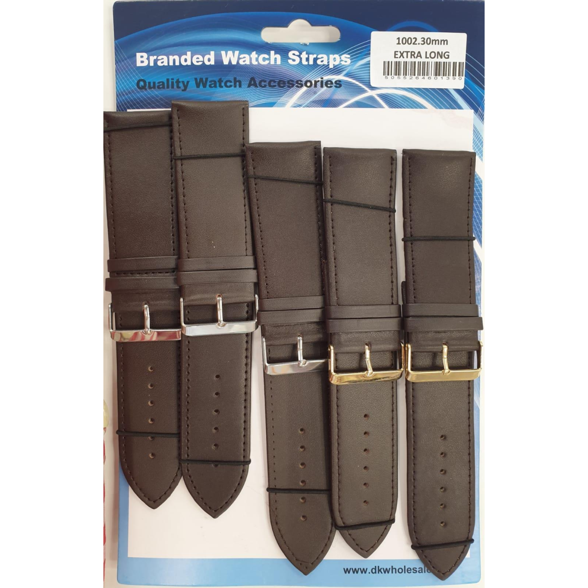 DK Brown Leather Extra Long Watch Straps, Pack of 5 – 28mm Width, Item Code 1002BR