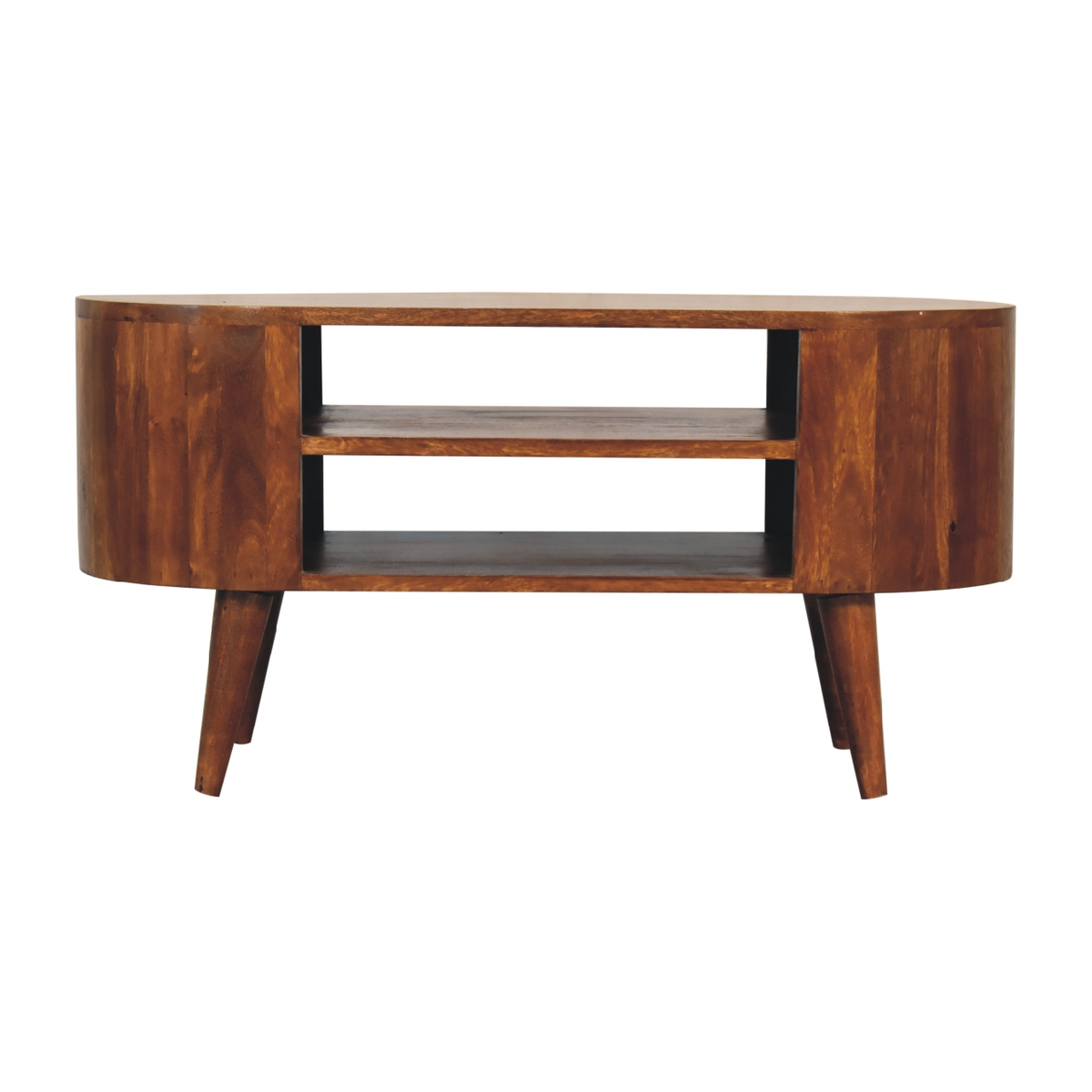Artisan Furniture Solid Wood Cortez Chestnut Media Unit, 2 Open Shelves – Minimalist Living Room TV Stand