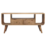Artisan Furniture Solid Mango Wood Soba Nordic Media Unit, 2 Drawers & T-Bar Handles – TV Storage, Beige