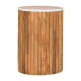Artisan Furniture Solid Wood Fluted Side Table with Marble Top – Oakish Finish, Brown & White