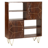 Indian Hub Solid Wood Display Cabinet with Dark Gold Metal Inlay – Contemporary Storage