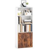 HOMCOM 5-Tier Bookcase with Double-Door Cupboard and Adjustable Shelf – Tall Storage Bookshelf, Rustic Brown
