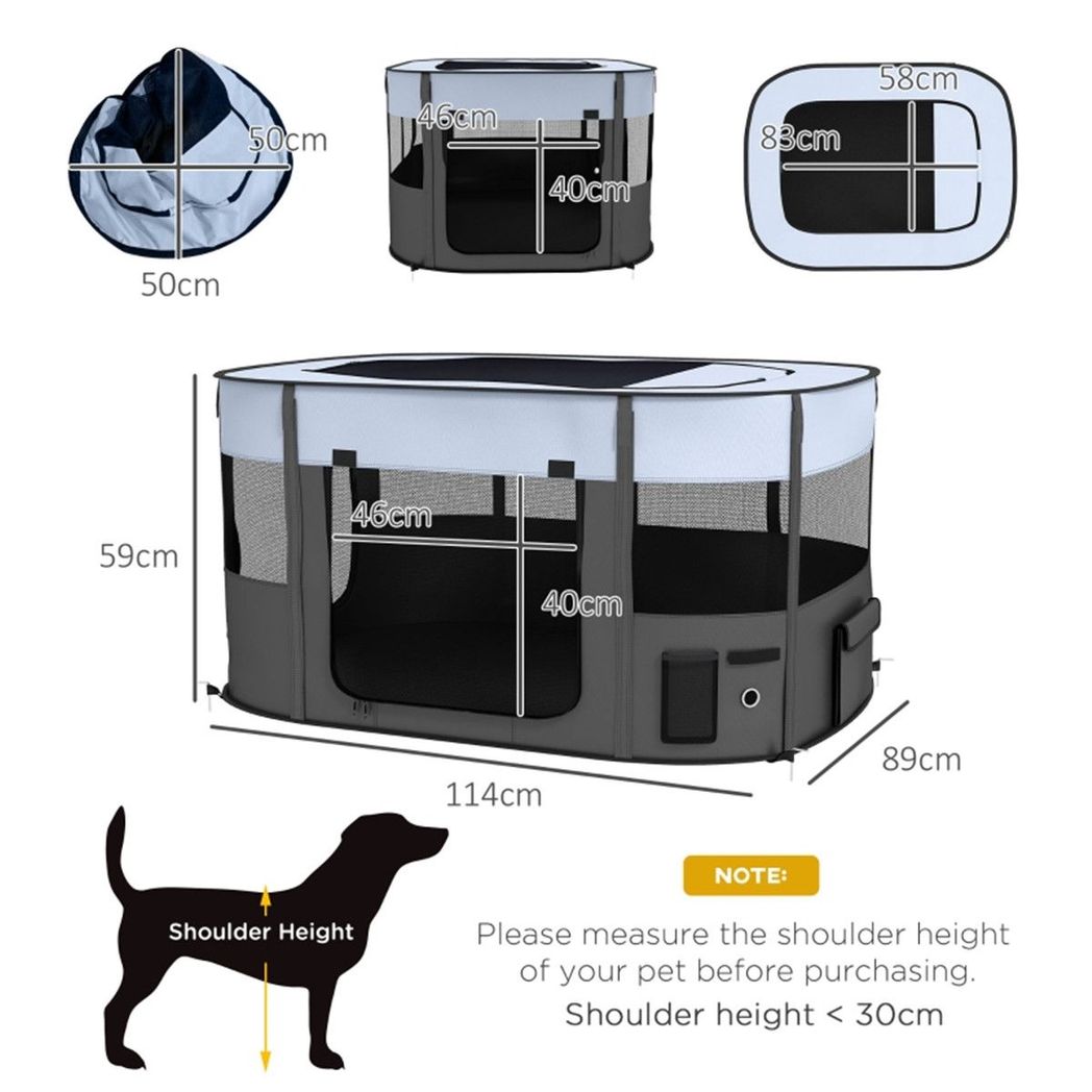 Foldable Pet Playpen with Mesh Windows, Doors & Ground Stakes – Indoor Outdoor Small Animal Enclosure