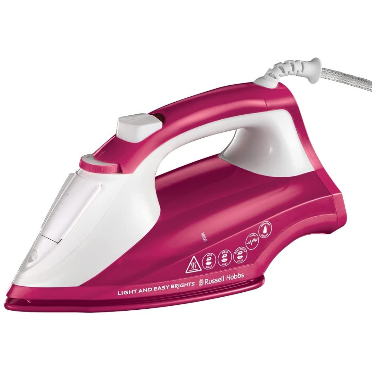 Russell Hobbs Light and Easy Brights Steam Iron 26486 with Fabric Softener Infused Soleplate – Lightweight, Berry