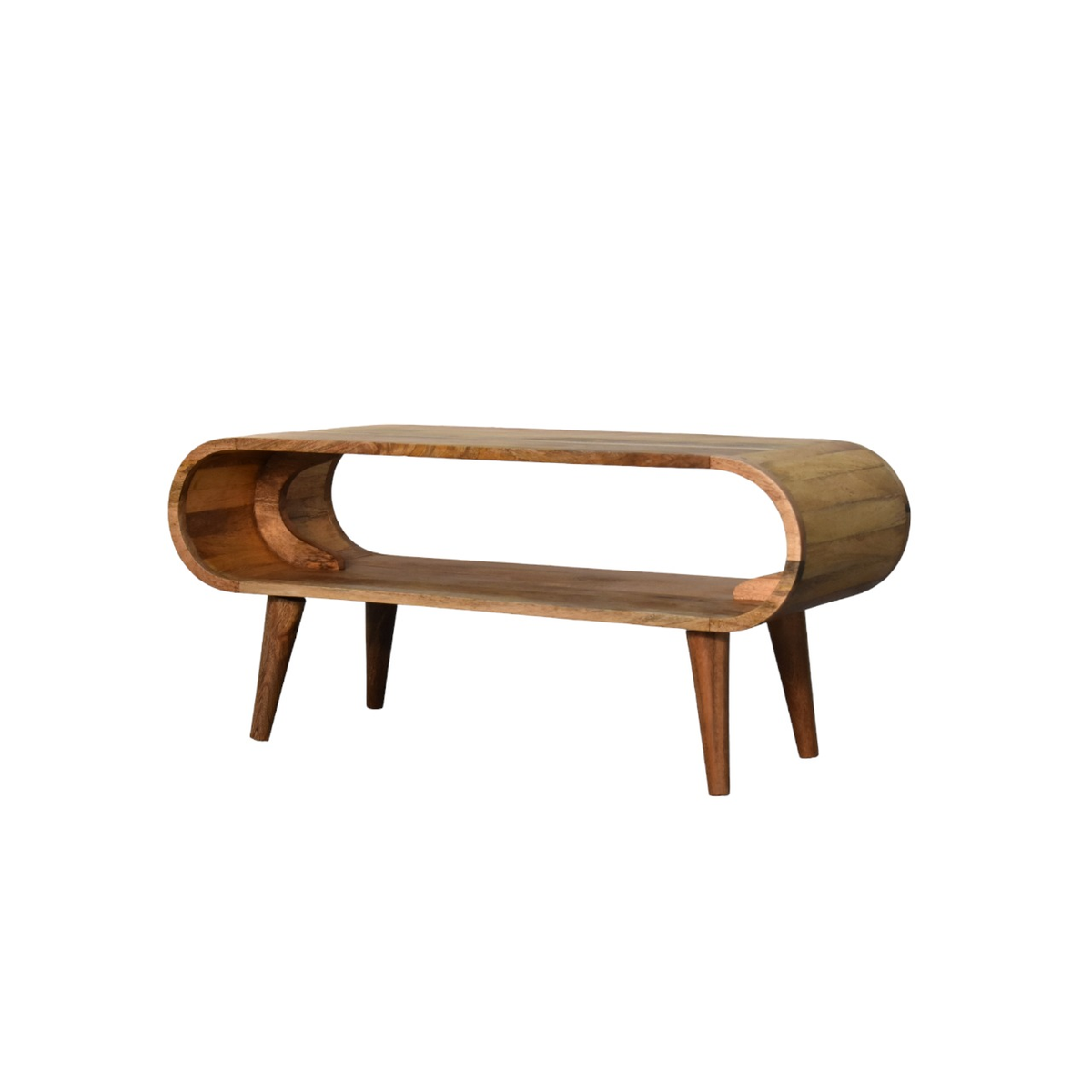 Artisan Amaya Nordic Style Solid Wood Coffee Table with Lower Shelf – Scandinavian Living Room Furniture, Beige