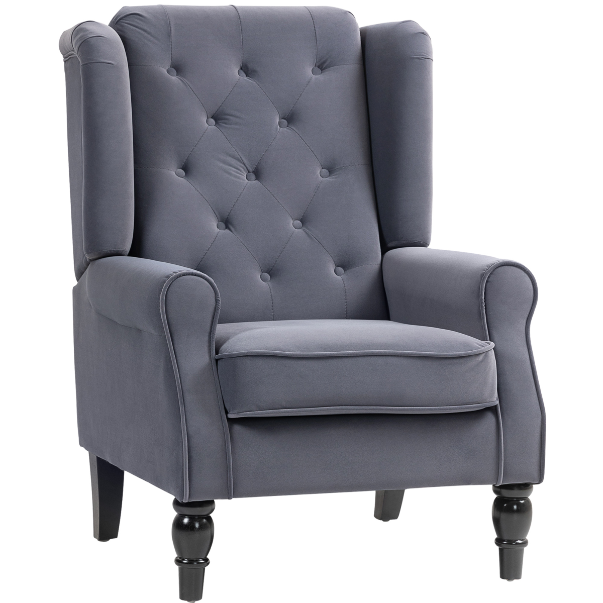 HOMCOM Retro Tufted Club Armchair with Piped Arms – Accent Chair for Living Rooms, Charcoal Grey