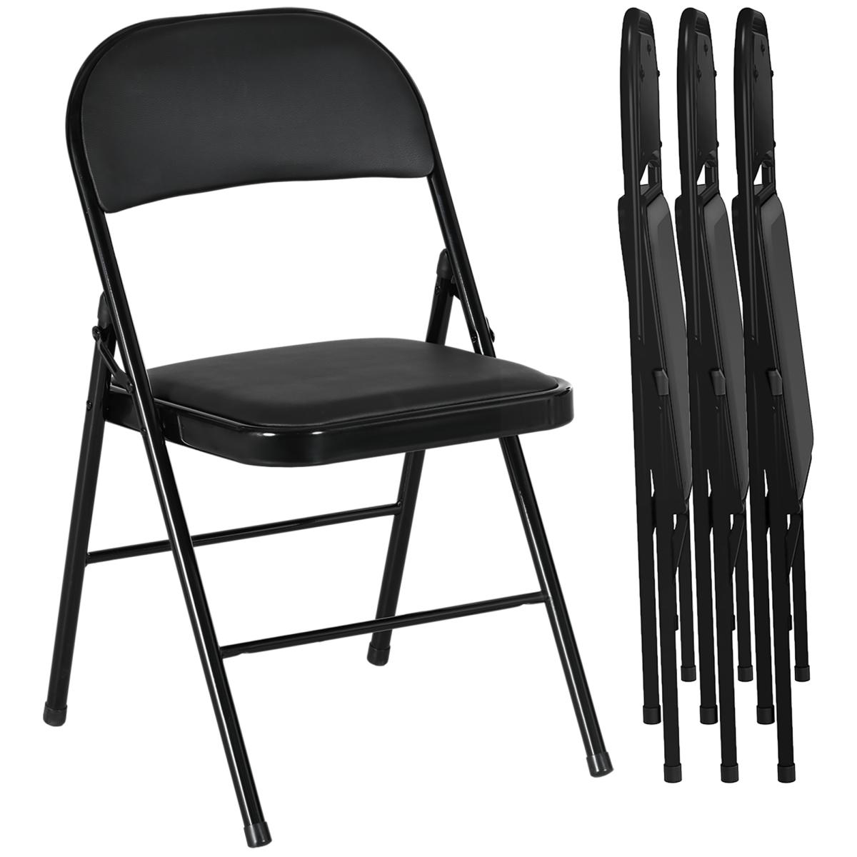 HOMCOM Set of 4 Padded Folding Chairs with Cushioned Seats & Steel Frame – Space-Saving Seating, Black