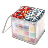Vinsani 64 Bauble Storage Box with Four Tiers and Removable Dividers – Christmas Decoration Organiser, Grey