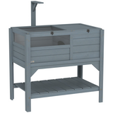 PawHut Wooden Tortoise House with Run, Shelter, Bottom Shelf & Lamp Holder – Habitat, Grey