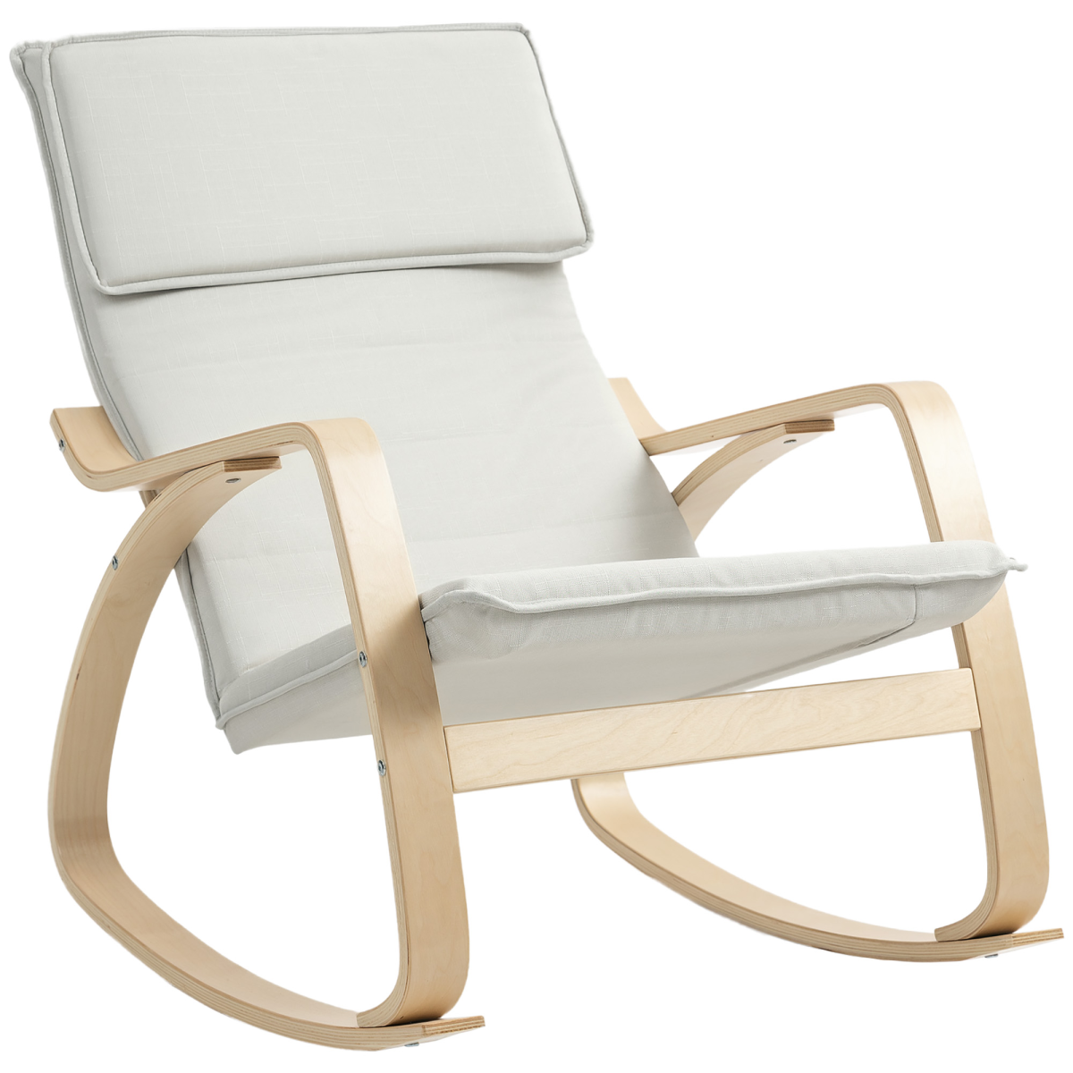 HOMCOM High Back Relax Rocking Chair with Padded Seat & Linen-Feel Fabric – Cream White