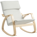 HOMCOM High Back Relax Rocking Chair with Padded Seat & Linen-Feel Fabric – Cream White
