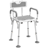 HOMCOM Padded Shower Stool with Arms, Back & 4 Suction Foot Pads – Height Adjustable Bath Seat, Grey