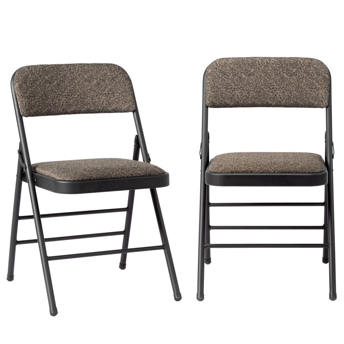 2 Black Patterned Padded Folding Chairs with Soft Seat and Frosted Iron Frame – Conference and Event Seating