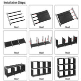 3-Tier 9-Compartment Storage Shelf with Steel Frame & Fabric Cubes – Bathroom Organiser, Black