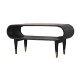 Artisan Furniture Solid Wood Curved Edge Media Unit with Brass-Tipped Legs – Velvet Mocha, Dark Brown