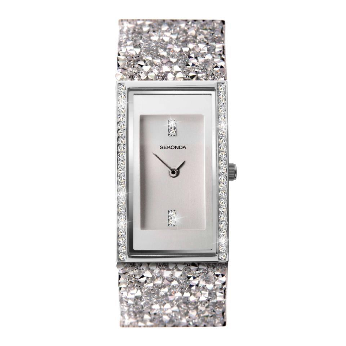 Sekonda Seksy Ladies Rectangular Watch – Silver Stone Set Dial, Crystal Embellished Bracelet