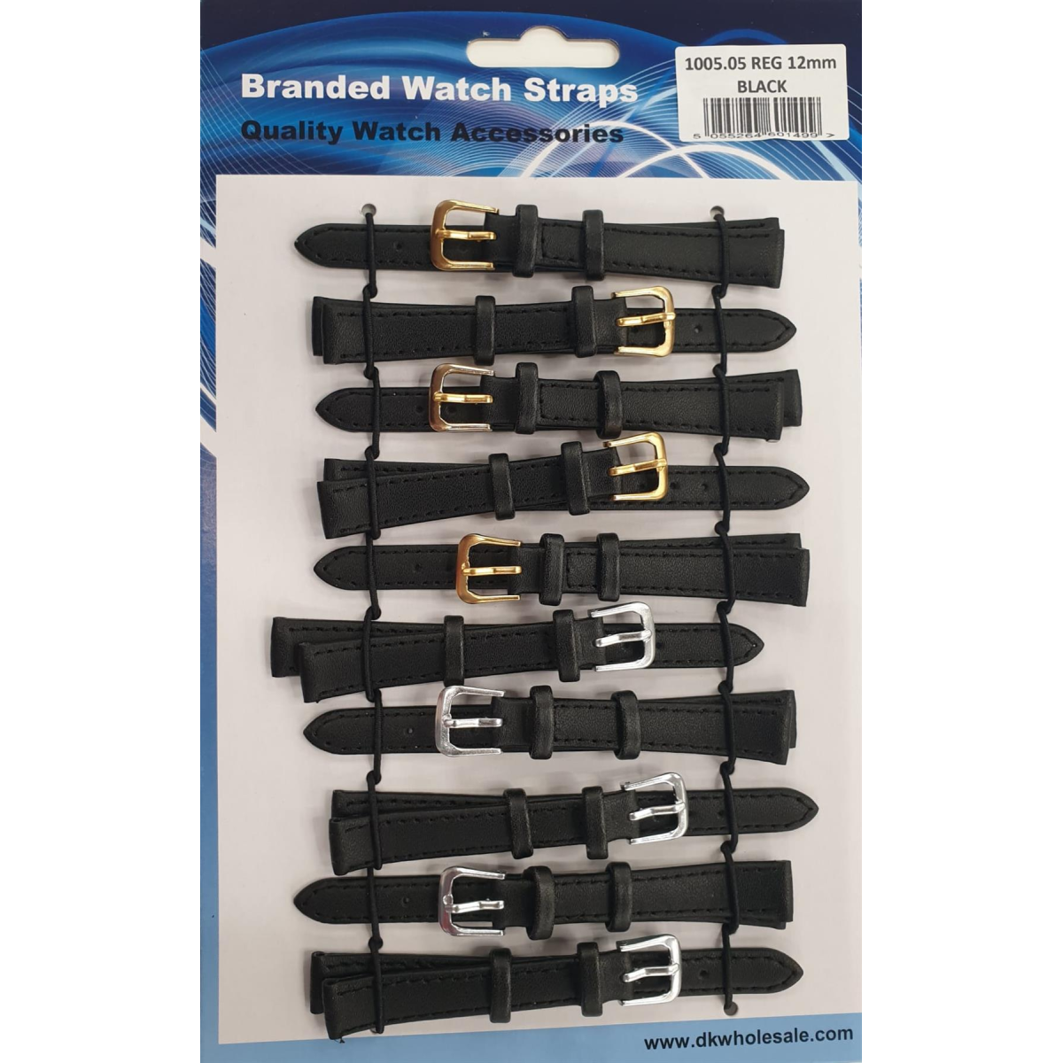 Leather Watch Straps, Pack of 10 – 12mm Width, Black Replacement Bands (1005.05)