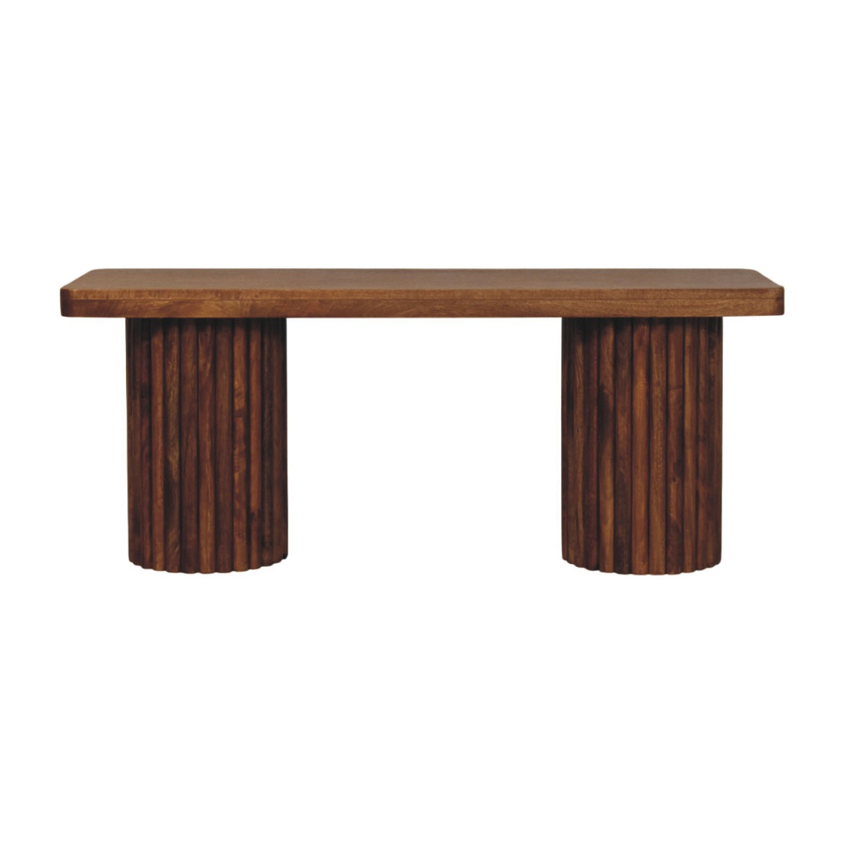 Artisan Furniture Astoria Fluted Solid Mango Wood Bench – Entryway & Dining Seating, Brown