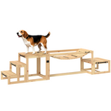 PawHut 3-Piece Wooden Dog Agility Training Set with Soft Bridge, Pause Platform & Ladder – Natural Wood