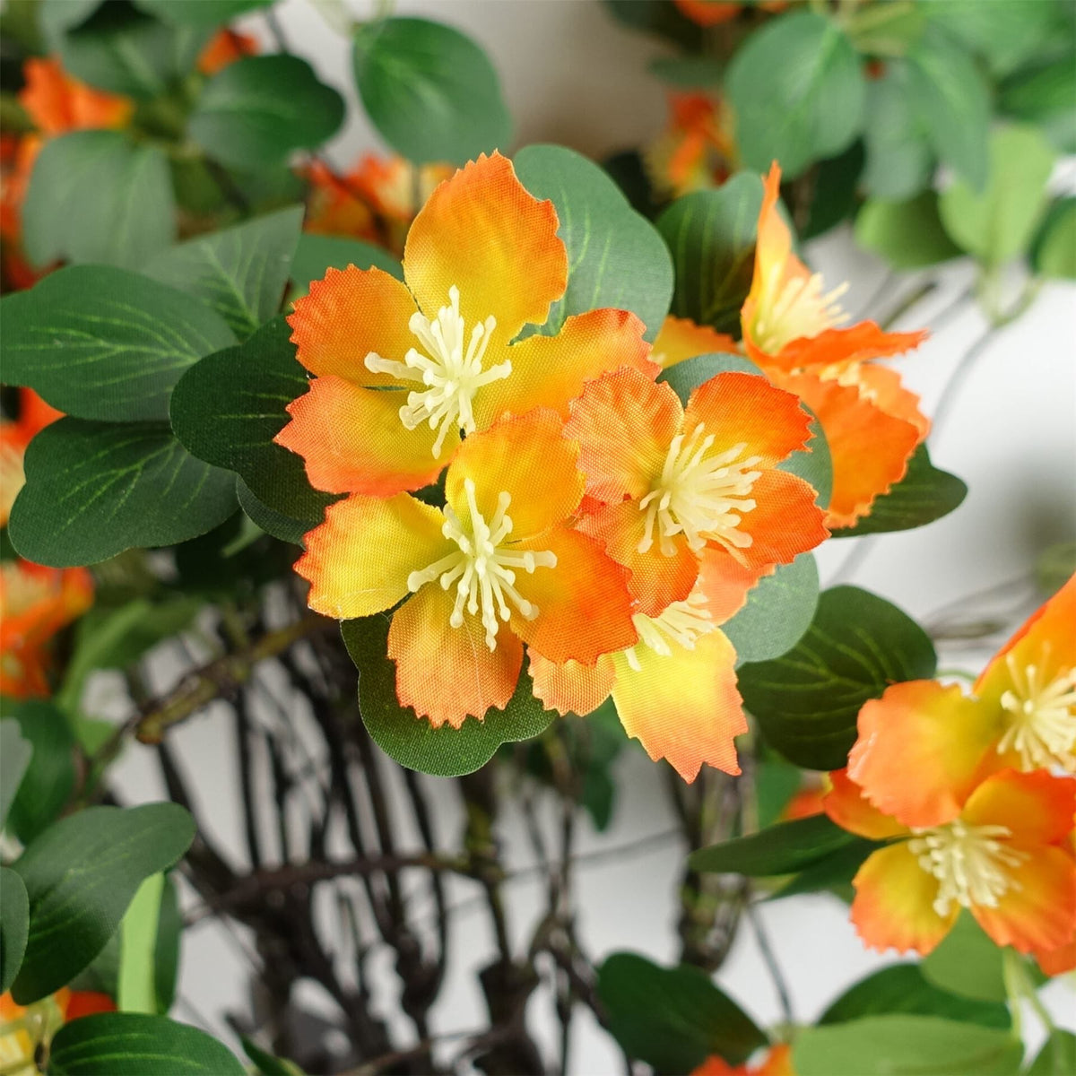 Leaf 60cm Artificial Flower Foliage Spray with Silk Flowers and Wired Stem – Orange