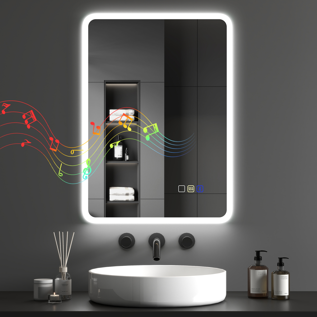 HOMCOM 500 x 700 mm Bluetooth Bathroom Mirror with LED Lights Wall Mounted