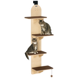PawHut 4-Level Door Mounted Cat Tree with Plush Pads & Toy Ball – Space-Saving Cat Climbing Shelves, Oak