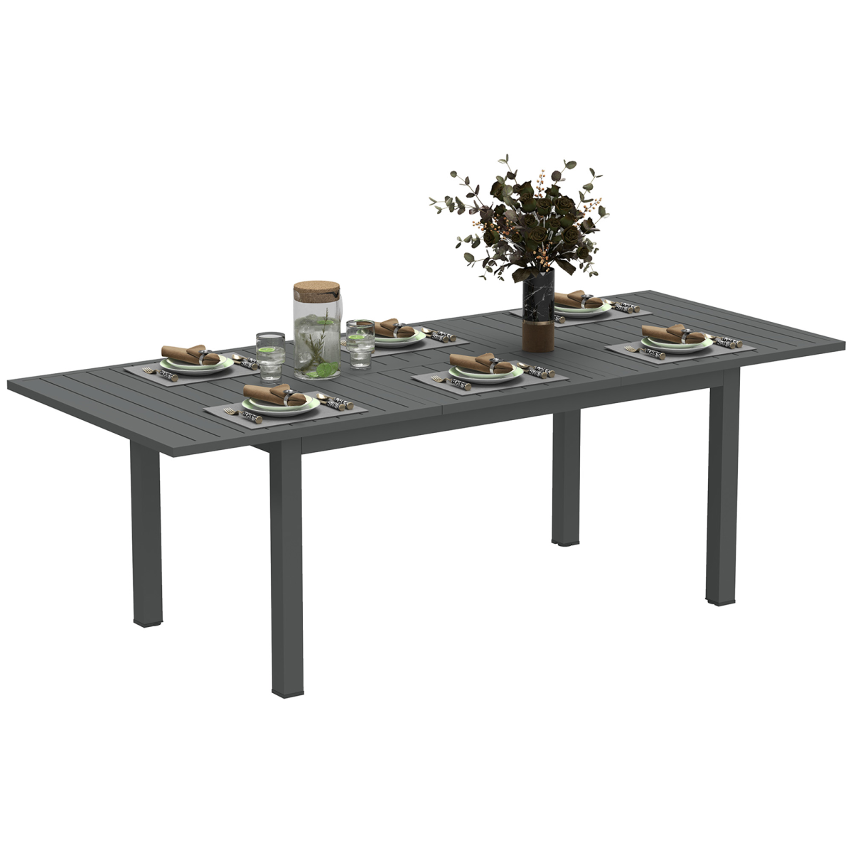 Outsunny Extending Garden Table with Slatted Top, 160/220 x 90 x 73 cm – Seats 6-8, Aluminium, Grey