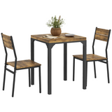 HOMCOM 3 Piece Compact Dining Table & 2 Chairs Set with Wood-Effect Finish – Small Space Dining, Rustic Brown