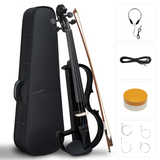 Full Size 4/4 Electric Silent Violin with Case, Bow, Rosin and Headphones – 3-Band EQ Practice Violin, Black