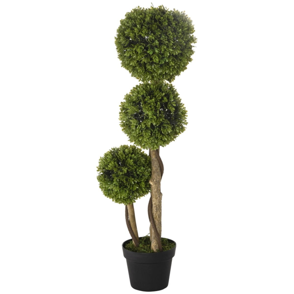 Artificial Three-Ball Boxwood Topiary Tree in Pot – Indoor & Outdoor Faux Plant Decor, Dark Green