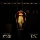 Ledsone 3 Pack E27 Dimmable LED Edison Filament Bulbs, 8W 2700K Warm White – Vintage Amber Glass ST64