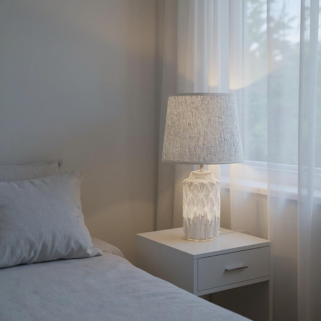 AcaciaHome Grey Two-Tone Ceramic Table Lamp with Drum Shade – 40cm Bedside & Desk Lighting