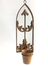 Rusty Arched 60cm Metal Garden Wall Mirror with Planter