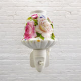Plug-In LED Night Light with Pink Floral Ceramic Body and On/Off Switch – Decorative Lighting for Bedrooms and Hallways