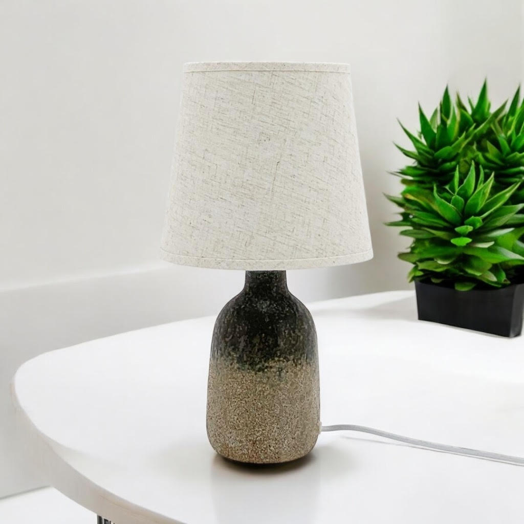 AcaciaHome Grey Two-Tone Ceramic Table Lamp with Drum Shade – 40cm Bedside & Desk Lighting