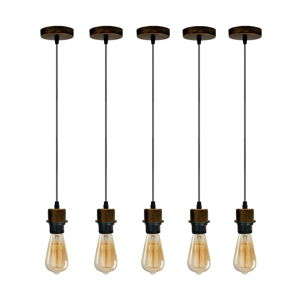 5 Pack Industrial Brushed Copper Pendant Light Holders with 95cm Cable – E27 Vintage Ceiling Fittings