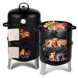 Vertical Steel Charcoal Smoker – Heavy-Duty Double-Layer Round BBQ Grill for Outdoor Cooking, Black