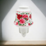 Ceramic Plug-In LED Night Light with Colourful Floral Design – Decorative Bedroom and Hallway Light, Pink