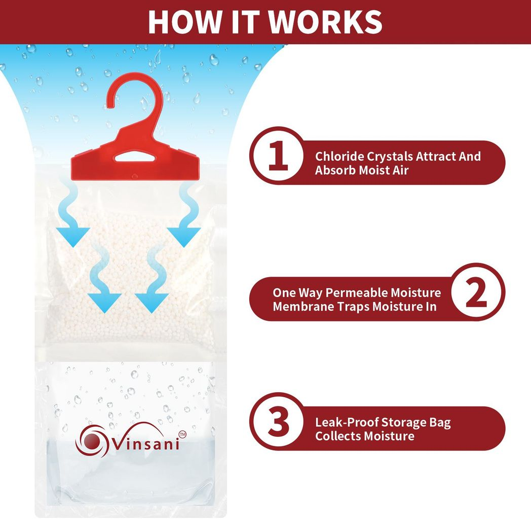 Vinsani 6 Pack Hanging Wardrobe Dehumidifier Bags – Moisture, Mould and Odour Absorbers