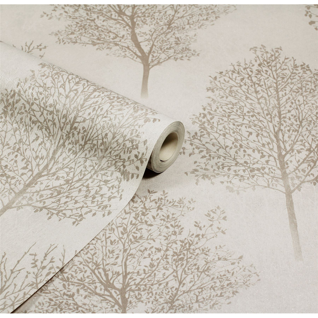 Arthouse Wonderland Woodland Vinyl Wallpaper with Glitter Finish – Textured Hardwearing Design, Natural