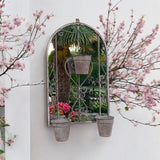 AcaciaHome Vintage Rusty Metal Wall Mirror with Triple Planter 3 Pots Holder – 70cm Arch Design