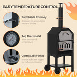 Outsunny Stainless Steel Charcoal Pizza Oven with Thermometer, Chimney & Wheels – Outdoor Garden Oven