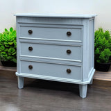 Carved 3-Drawer Chest Console Table with Antique Bronze Handles – Painted Hallway Storage, Sky Blue