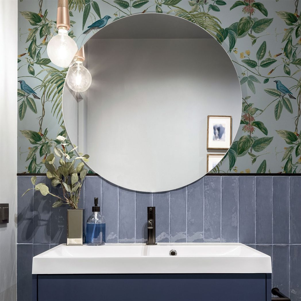 Arthouse Exotic Garden Wallpaper with Birds, Flowers and Foliage – Vintage Botanical Print, Blue