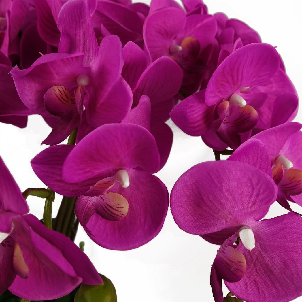 Leaf 85cm Artificial Deluxe Bush Orchid with 56 Dark Pink Flowers – Table Centrepiece in Plastic Pot