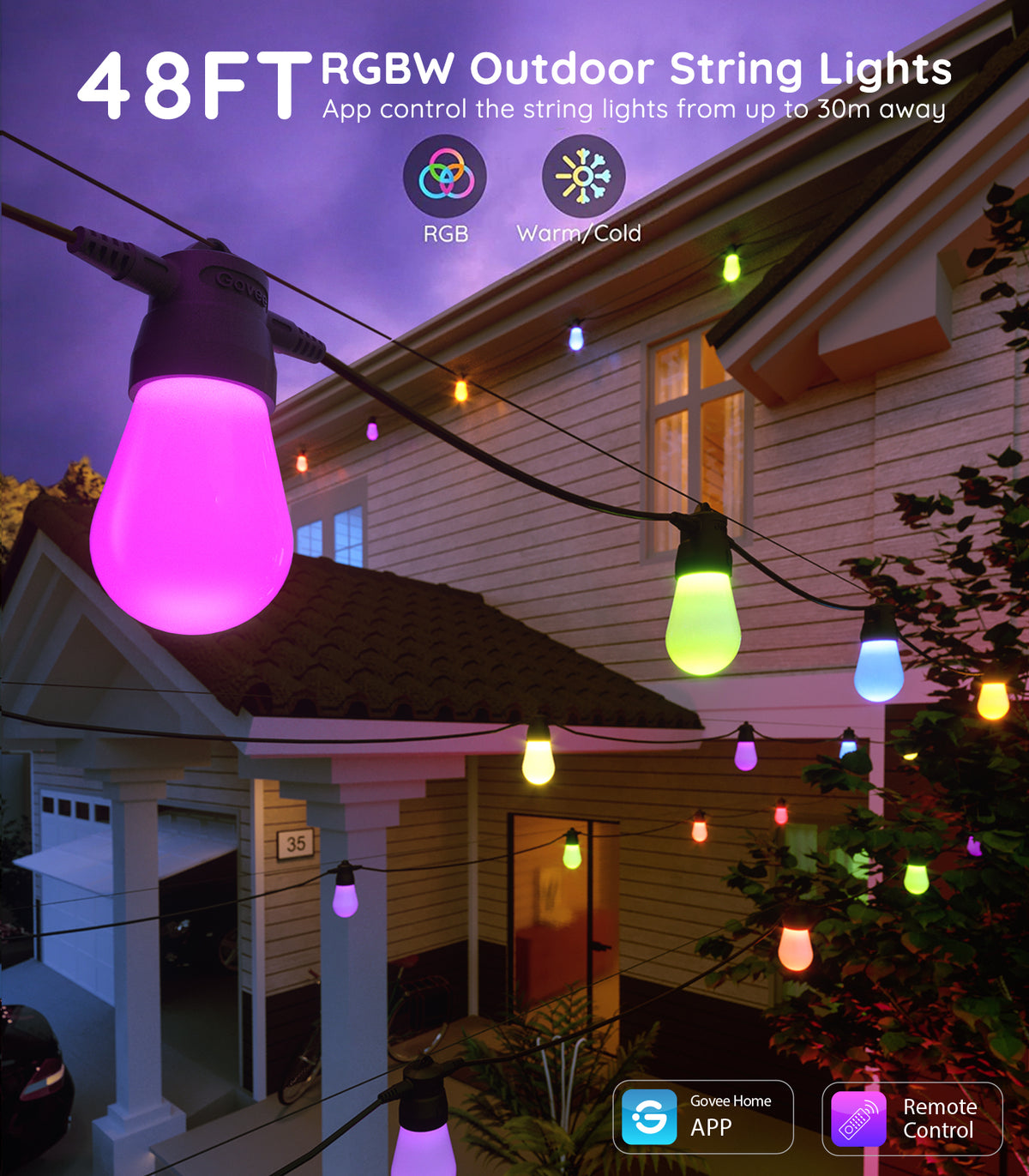 Govee RGBIC Smart Outdoor Lights 15m – Colour Changing, Dimmable, App & Voice Control, Weather Resistant