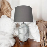 Oriental Floral Ceramic Table Lamp with Drum Shade – Large 50cm Hallway Lamp for Living Room or Bedroom, Stone Look